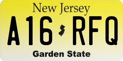 NJ license plate A16RFQ