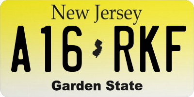 NJ license plate A16RKF