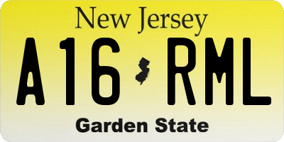 NJ license plate A16RML