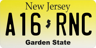 NJ license plate A16RNC