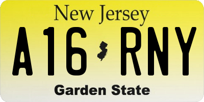 NJ license plate A16RNY