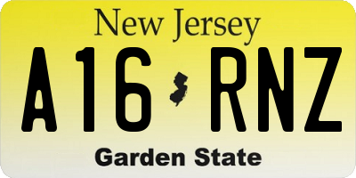 NJ license plate A16RNZ