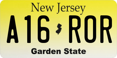 NJ license plate A16ROR