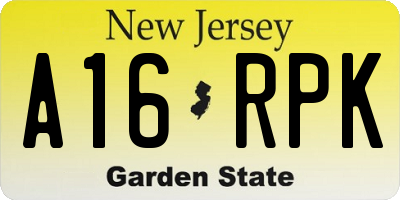 NJ license plate A16RPK