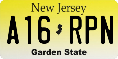 NJ license plate A16RPN