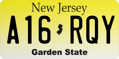 NJ license plate A16RQY