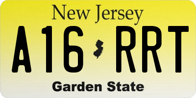 NJ license plate A16RRT