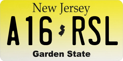 NJ license plate A16RSL