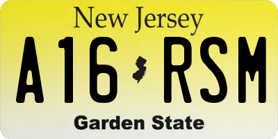 NJ license plate A16RSM