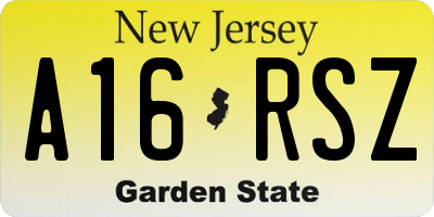 NJ license plate A16RSZ