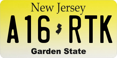 NJ license plate A16RTK