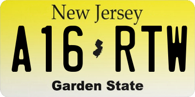 NJ license plate A16RTW