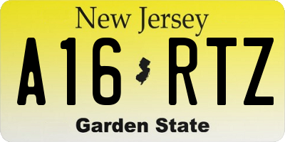 NJ license plate A16RTZ