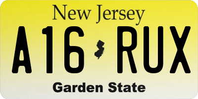 NJ license plate A16RUX