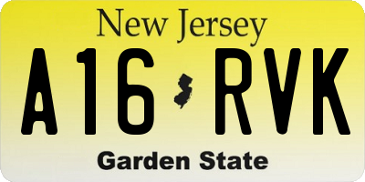 NJ license plate A16RVK