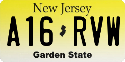 NJ license plate A16RVW