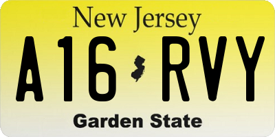 NJ license plate A16RVY