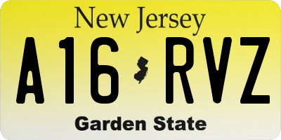 NJ license plate A16RVZ