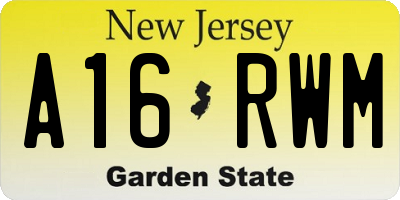 NJ license plate A16RWM