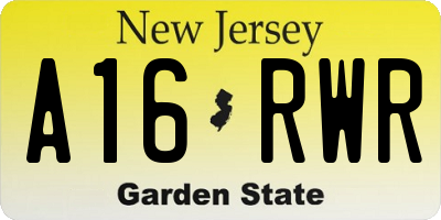 NJ license plate A16RWR