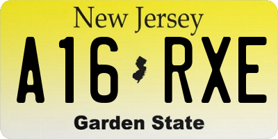 NJ license plate A16RXE