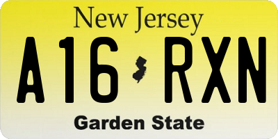 NJ license plate A16RXN