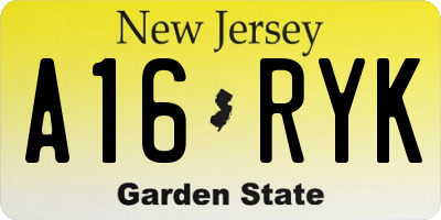 NJ license plate A16RYK