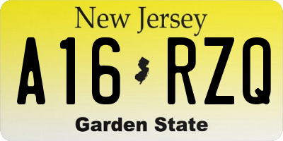 NJ license plate A16RZQ