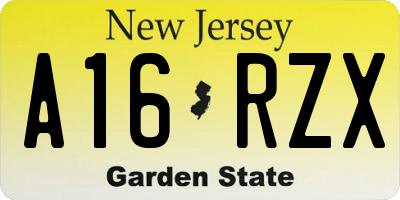 NJ license plate A16RZX