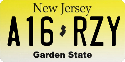 NJ license plate A16RZY