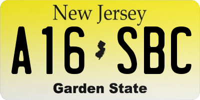 NJ license plate A16SBC