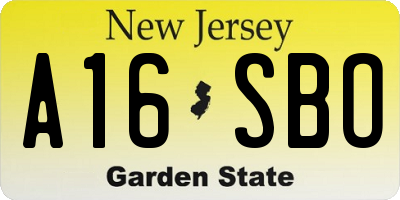 NJ license plate A16SBO