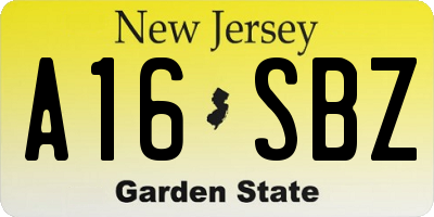 NJ license plate A16SBZ