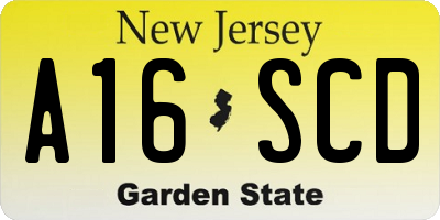 NJ license plate A16SCD