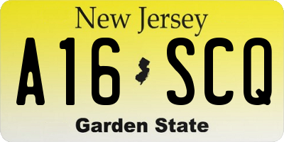 NJ license plate A16SCQ