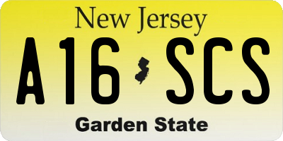 NJ license plate A16SCS