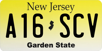NJ license plate A16SCV