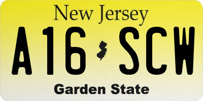 NJ license plate A16SCW