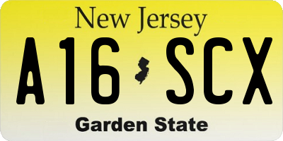 NJ license plate A16SCX