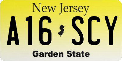 NJ license plate A16SCY