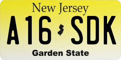 NJ license plate A16SDK