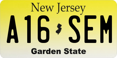 NJ license plate A16SEM