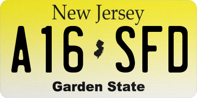 NJ license plate A16SFD