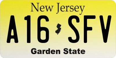 NJ license plate A16SFV