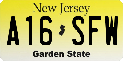 NJ license plate A16SFW