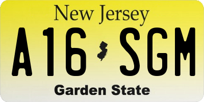 NJ license plate A16SGM