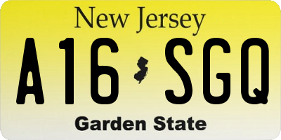 NJ license plate A16SGQ