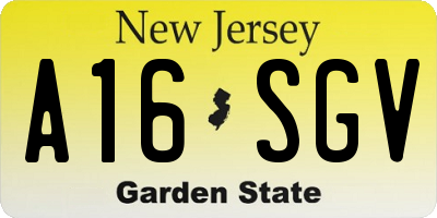NJ license plate A16SGV