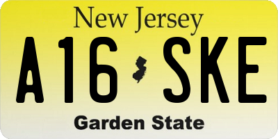 NJ license plate A16SKE