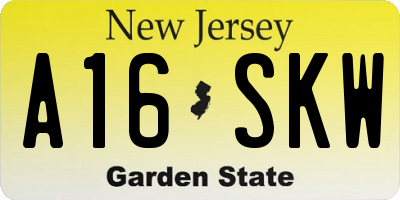 NJ license plate A16SKW